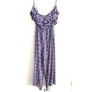 Free People Geo Print Ruffle Wide Leg Strapless Jumpsuit